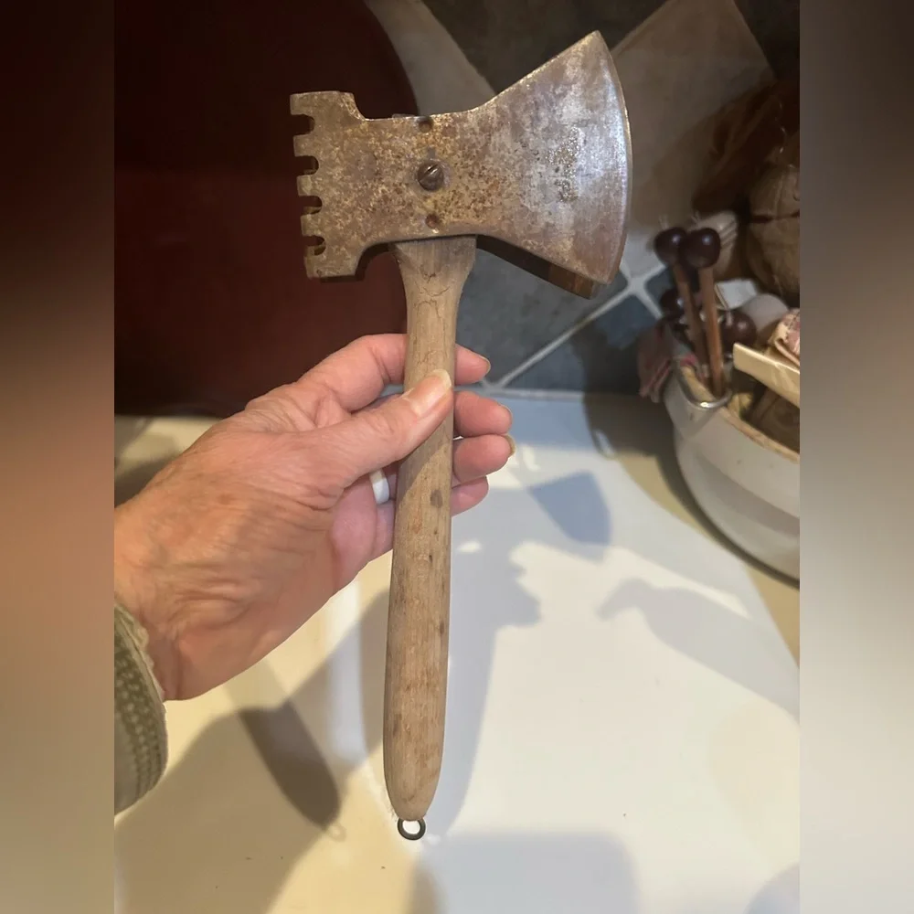 1911 ANTQ VTG RARE MEAT TENDERIZER CHOPPER ICE HAMMER KITCHEN TOOL WOODEN HANDLE